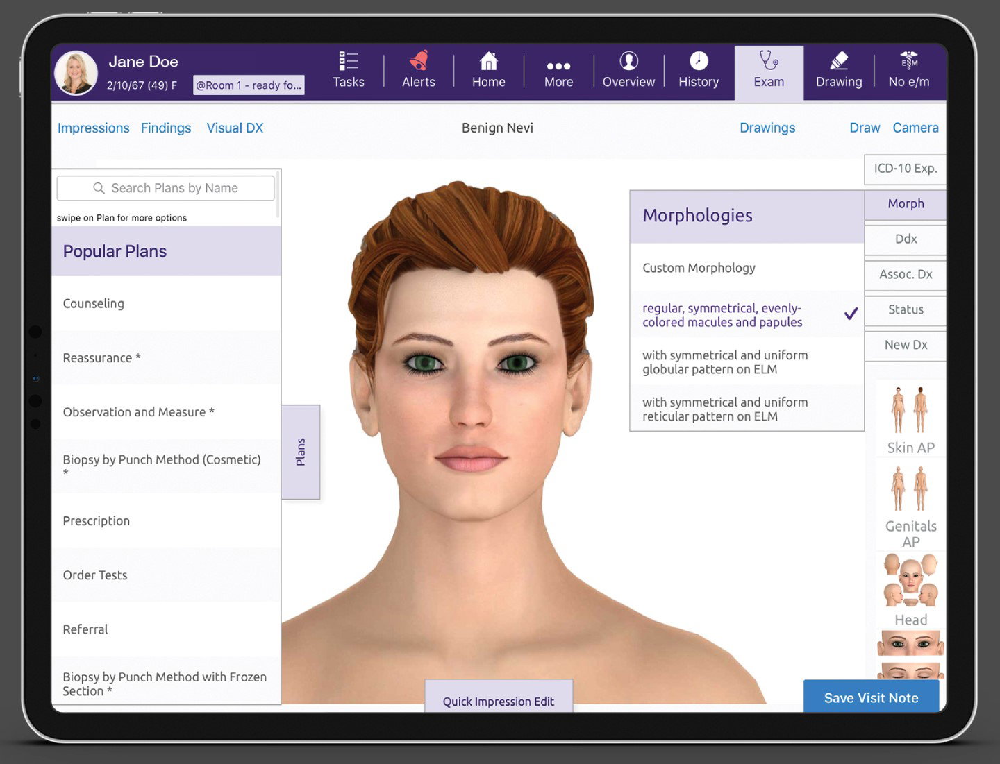 TechDogs-"ModMed: Best Customization"-"An Image Depicting The Exam Tab On The ModMed Platform As Used On An iPad"