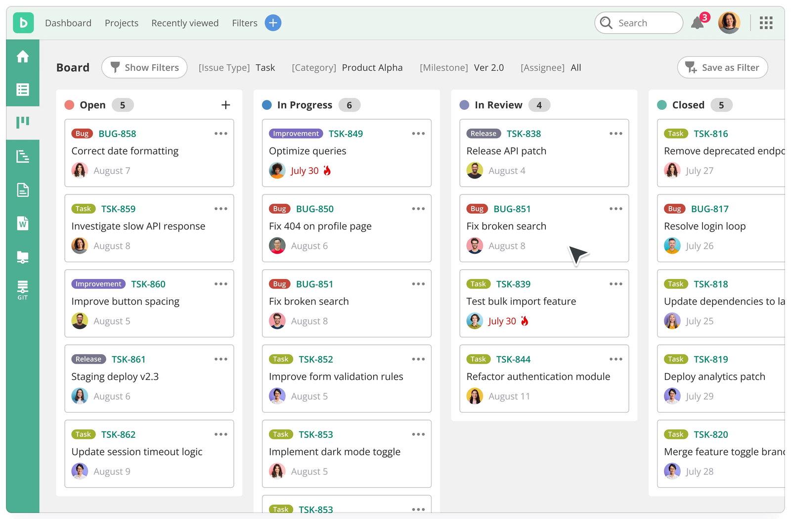 TechDogs-"Backlog By Nulab: Best User Experience (UX)"-"A Screenshot Of The Bug Issues Board On The Backlog Platform"
