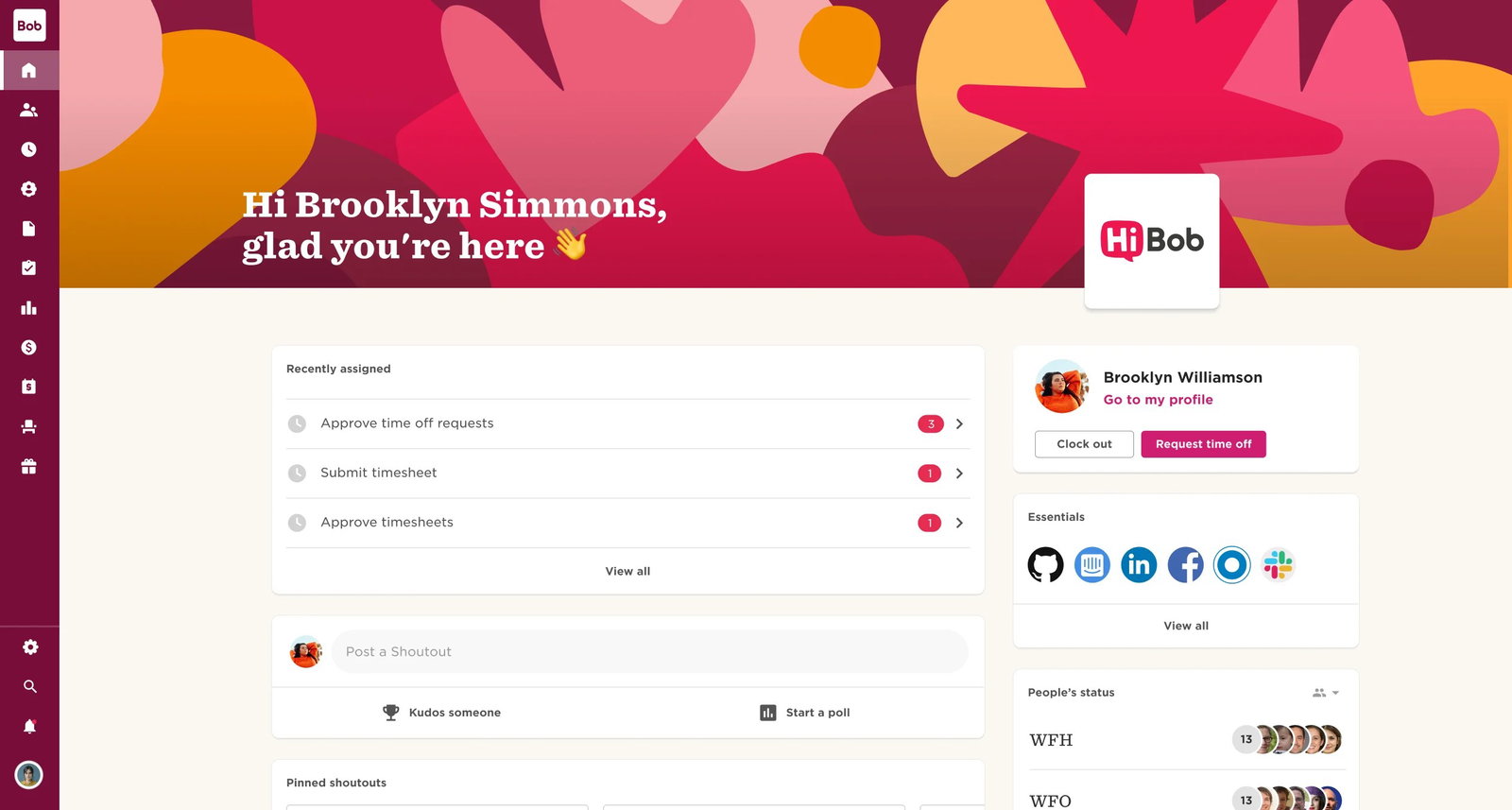 TechDogs-"HiBob: Best AI Features"-"A Screenshot Of The Home Page Of The HiBob Platform"