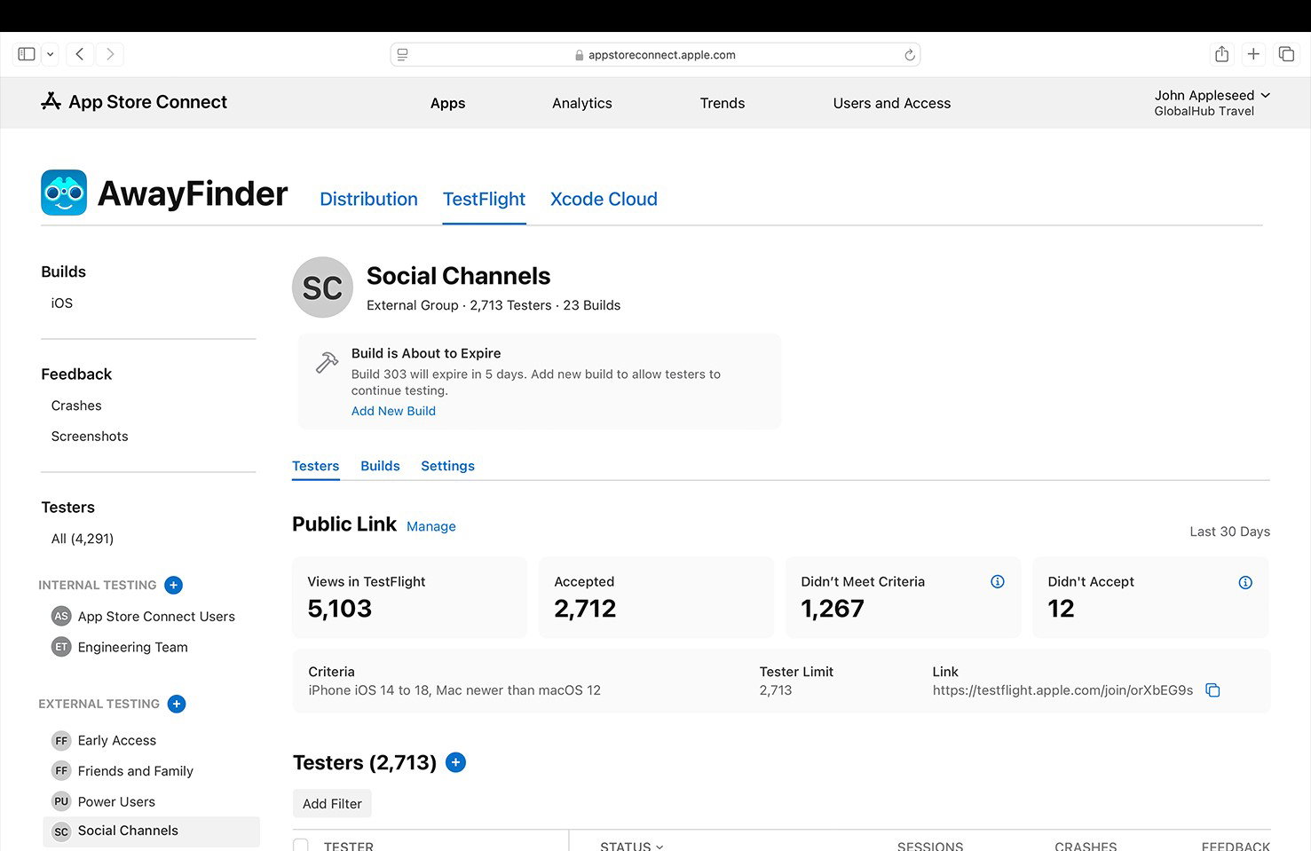 TechDogs-"TestFlight: Best Value"-"Screenshot Of TestFlight Dashboard"