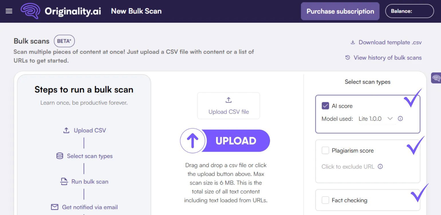 TechDogs-"Tool 5: Originality.ai"-"An Image Showing Originality.ai AI Detector Dashboard"