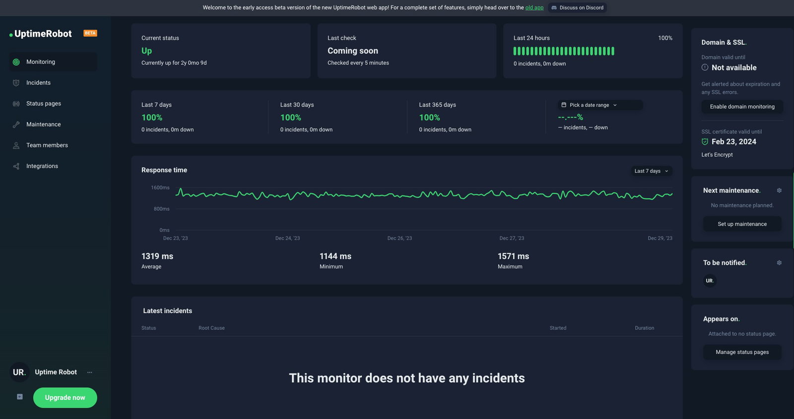 TechDogs-"UptimeRobot: Best Value"-"A Screenshot Of A Dashboard Of UptimeRobot"
