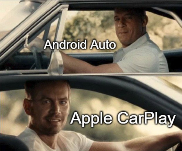 TechDogs-"Apple CarPlay Or Android Auto: Which Is More Reliable?"-"Meme Showing Android Auto Vs. Apple CarPlay"