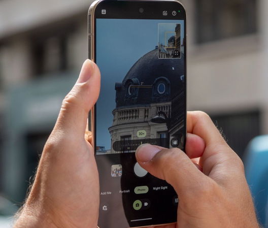 TechDogs-"Pro Res Zoom (Up To 100x)"-"Person Using Pixel 10 Pro Camera Zoom On Building"