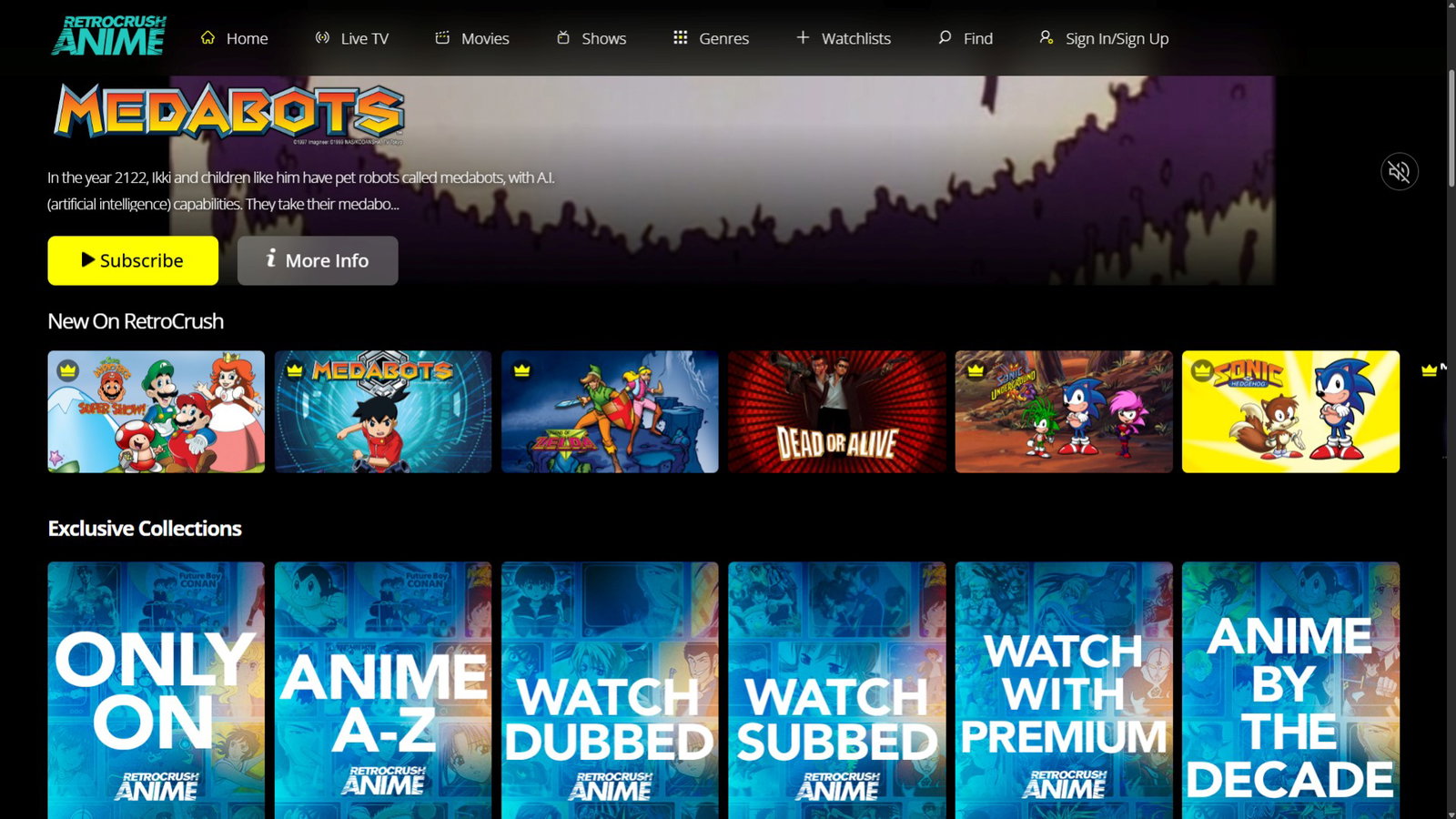 TechDogs-"RetroCrush"-"A Screenshot Of Home Page Of The RetroCrush Platform"