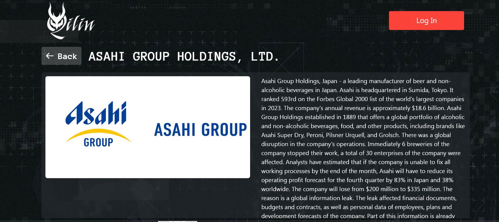 TechDogs-"How Did A Cyber-Attack Disrupt Japan’s Largest Brewer, Asahi?"-"Screenshot Of Asahi Group Landing Page"