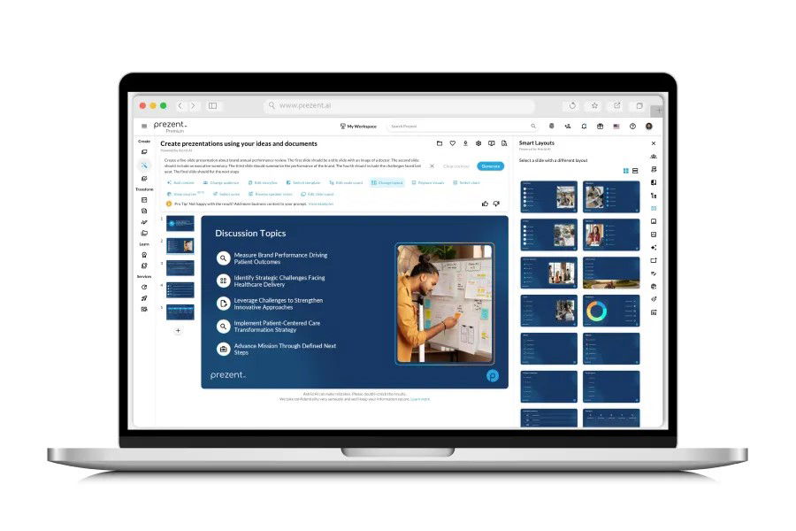 TechDogs-"What Did Prezent.ai Announce?"-"Prezent-AI-Presentation-Builder-Interface-On-Laptop"