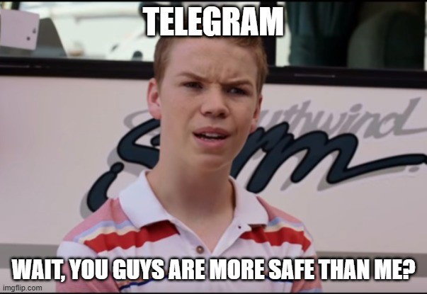 TechDogs-"Why Telegram Did Not Make It To The Top Seven?"-"A Meme Showing Telegram Excluded From Safe Messaging Apps"