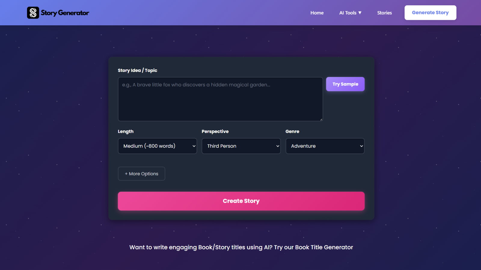 TechDogs-"What Is An AI Story Generator?"-"Example Of An AI Story Generator Interface For Creating Custom Stories"