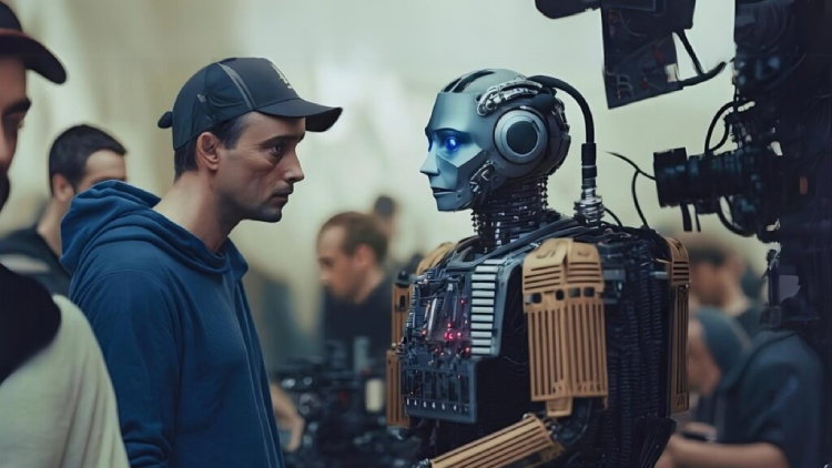 TechDogs - "An Image Showing Human Filmmaker And Humanoid AI Robot"