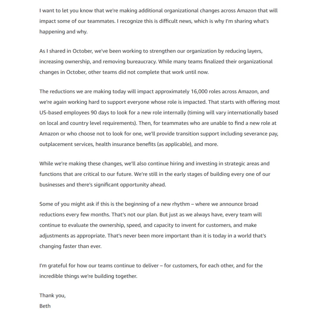 TechDogs-"A Screenshot Of The Message Shared By Beth Galetti"