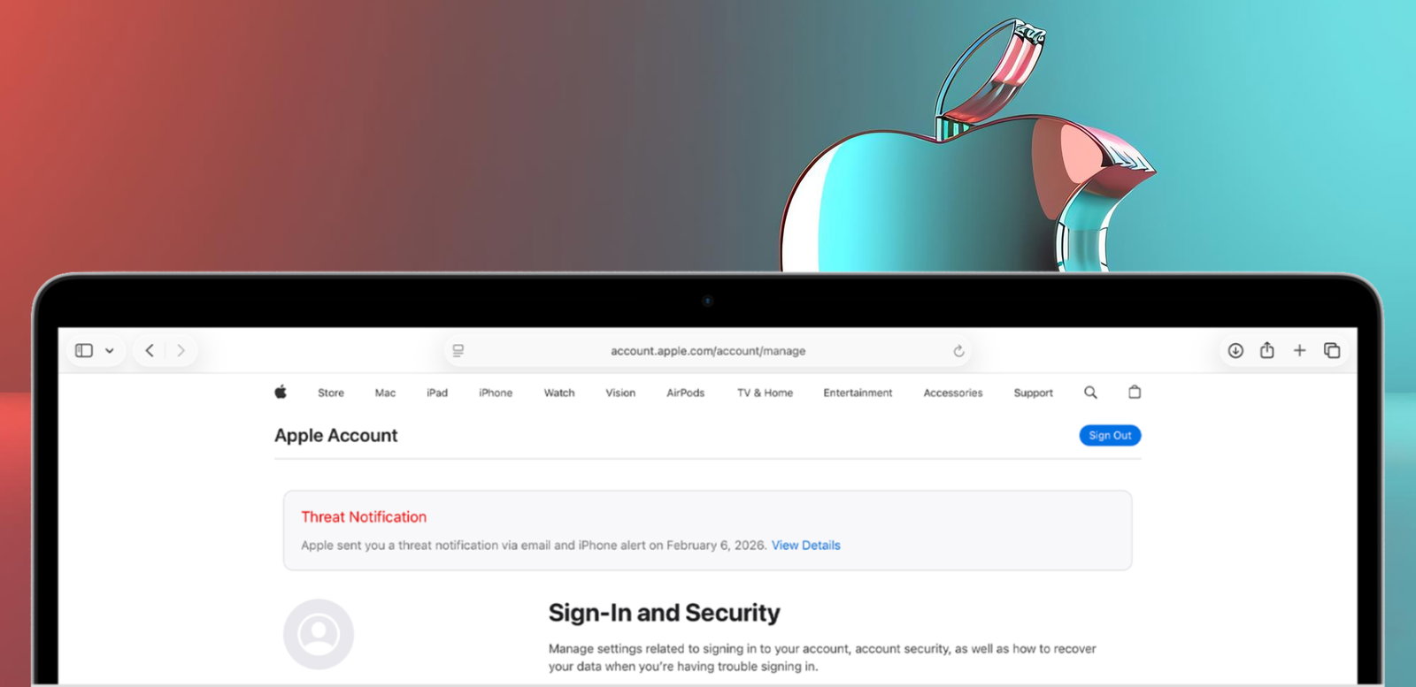 TechDogs-"An Image Of Apple's Security Alert Notification On Apple Account Settings"