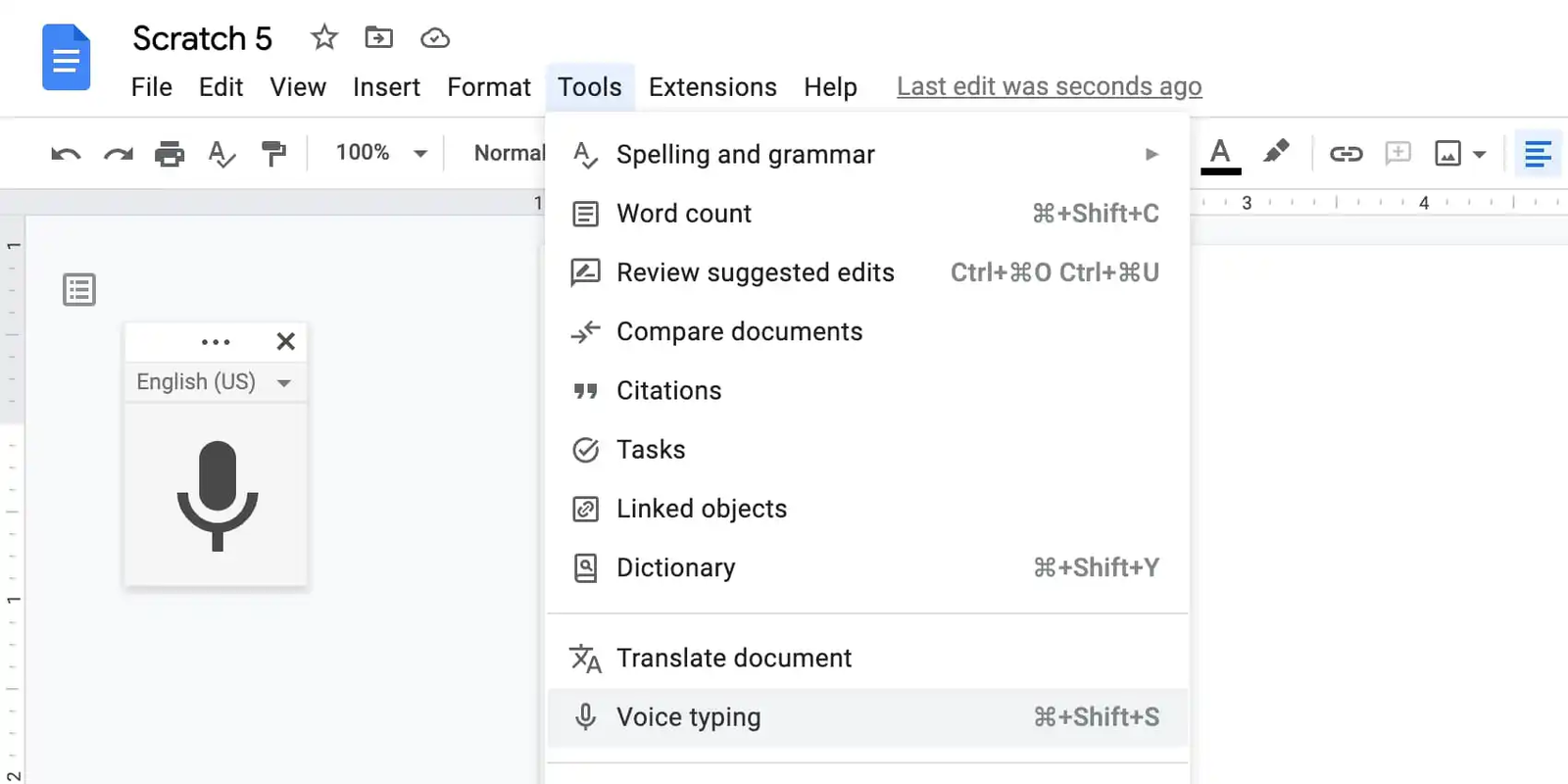 TechDogs-"Tool 1: Google Docs Voice Typing"-"A Screenshot Of The Dashboard Of Google Docs Voice Typing"