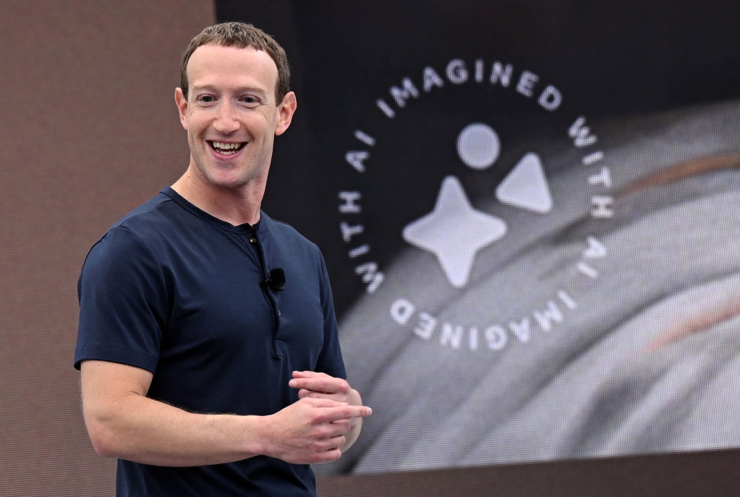 TechDogs-"An Image Of Meta CEO Mark Zuckerberg In Front Of Meta AI's Image Generation Disclaimer"