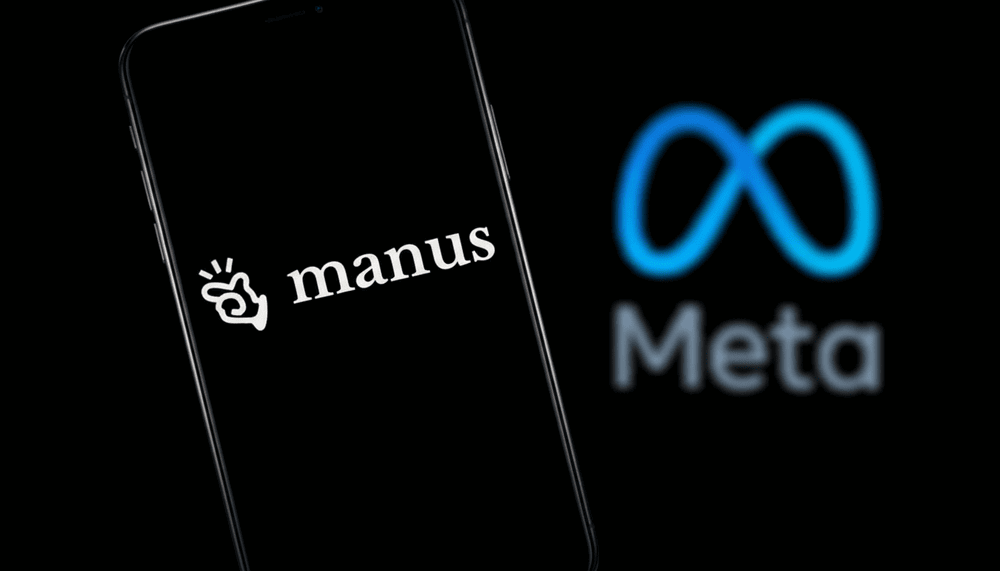 TechDogs-"An Image Of Manus' Logo On A Phone And Meta's Logo In The Background"