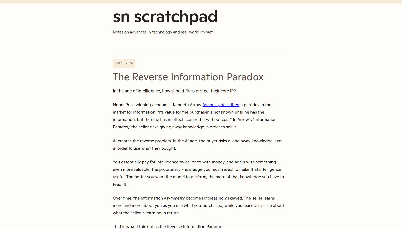 TechDogs-"A Screenshot Of The Microsoft CEO Satya Nadella's The Reverse Information Paradox Blog Post"