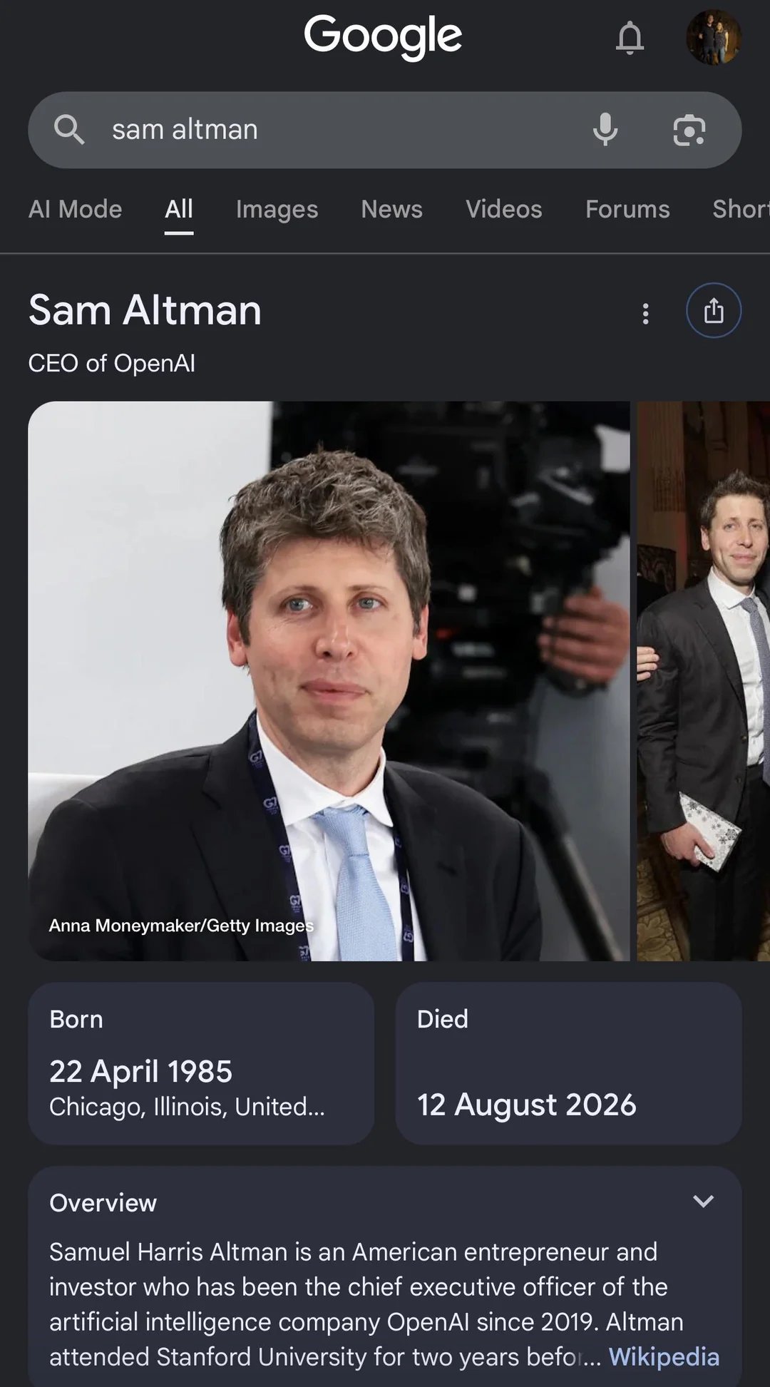 TechDogs-"A Screenshot Showing Sam Altman As Deceased"