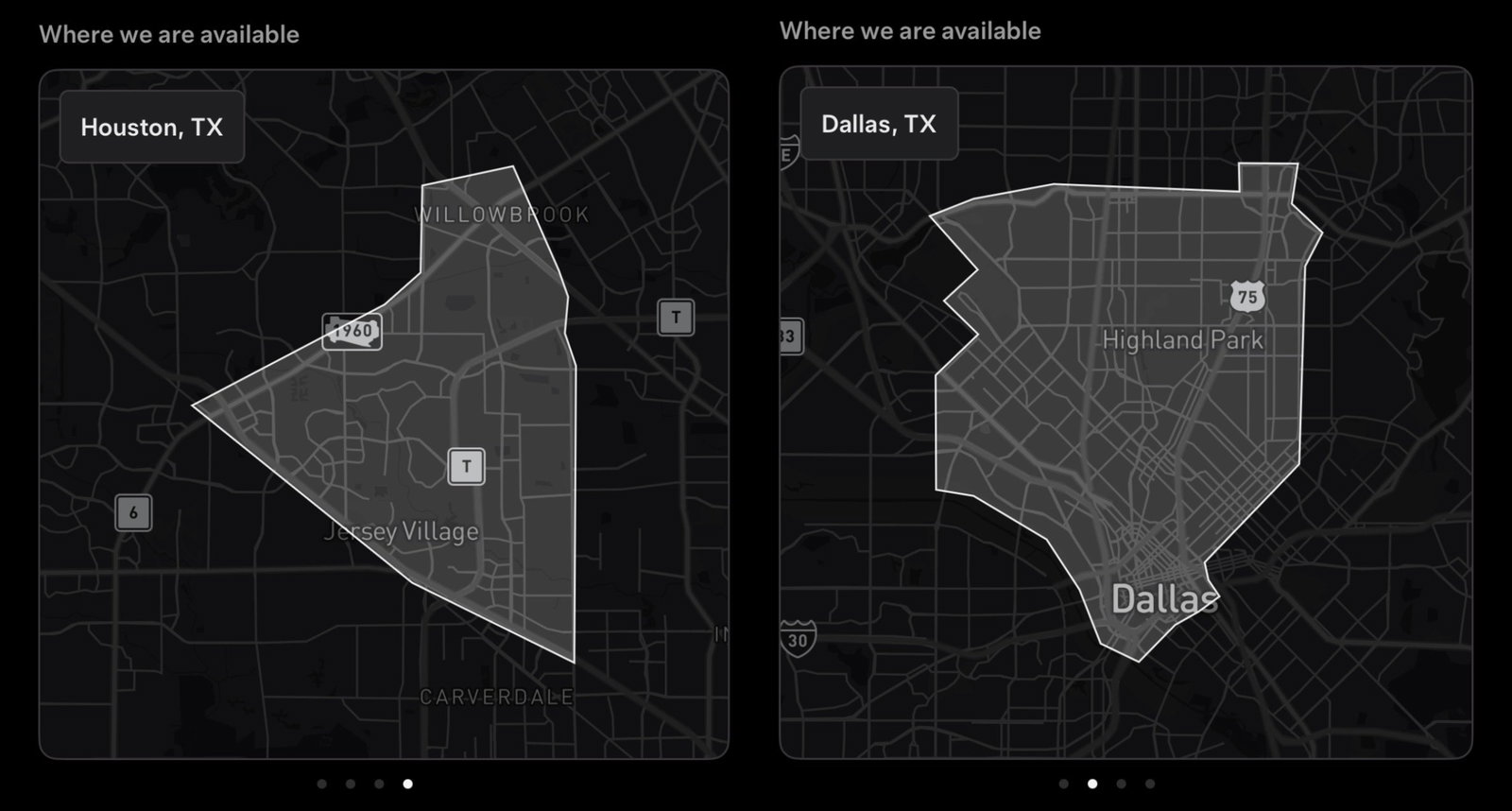 TechDogs-"An Image Showing Tesla Robotaxi's Service Areas In Houston And Dallas"