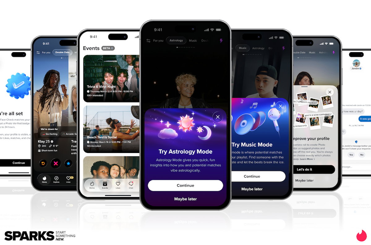 TechDogs-"An Image Showing The Various Updates And New Features Introduced By Tinder At Its Inaugural Product Keynote Tinder Sparks 2026: Start Something New"